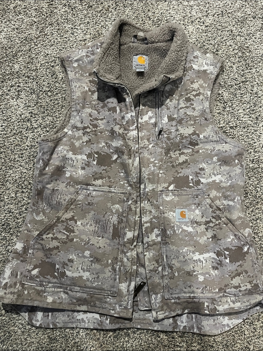 Carhartt Neutral Camo Sherpa-Lined Work Vest - Taupe/Gray